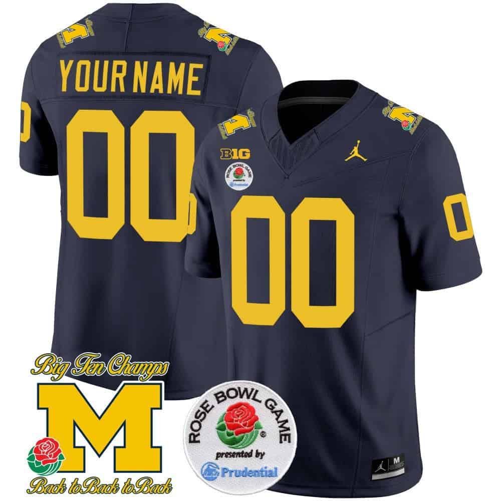 Men Michigan Wolverines Drak Blue 2024 Rose Bowl Patch Vapor Limited Custom NCAA Jersey